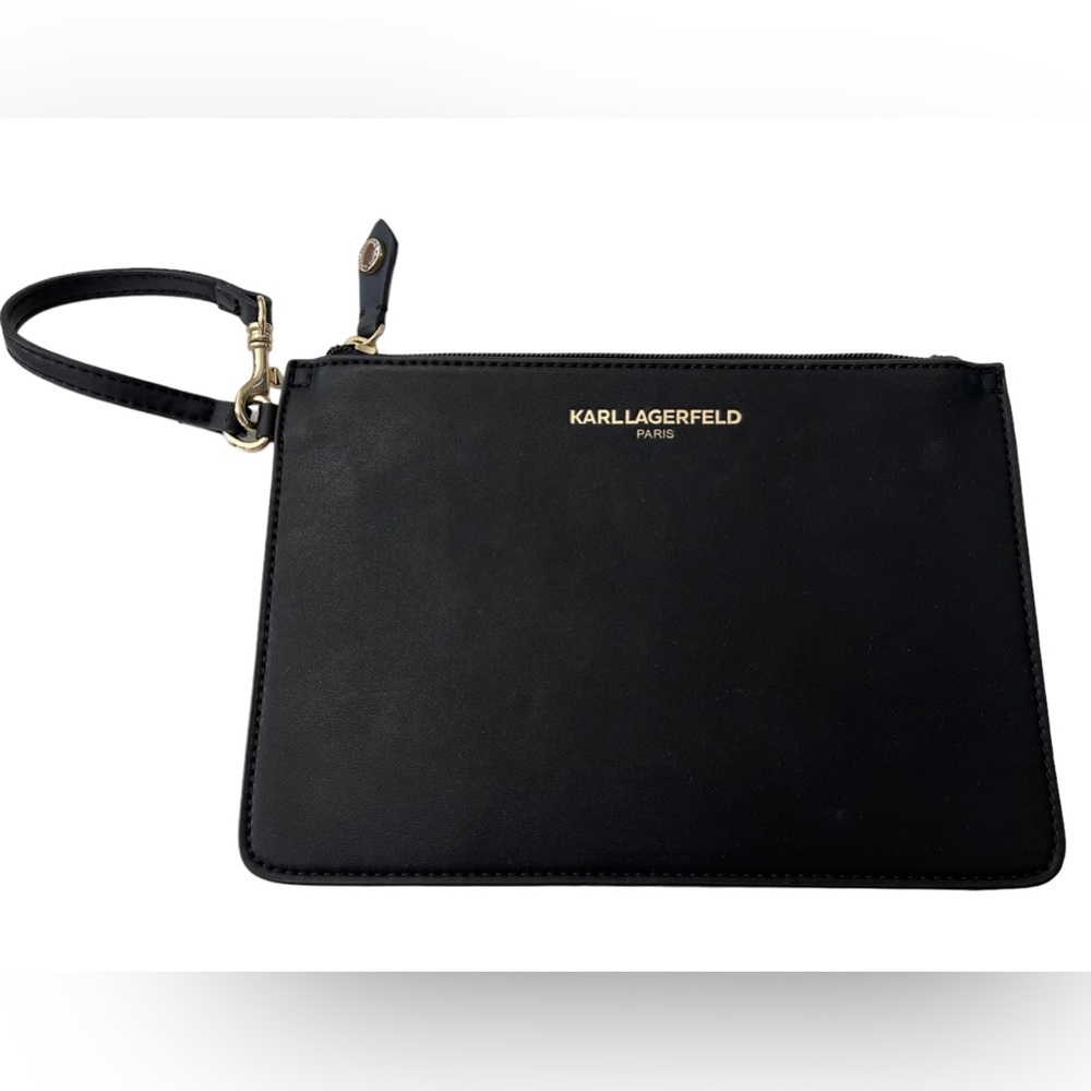 Karl Lagerfeld Black Wristlet with Gold Hardware